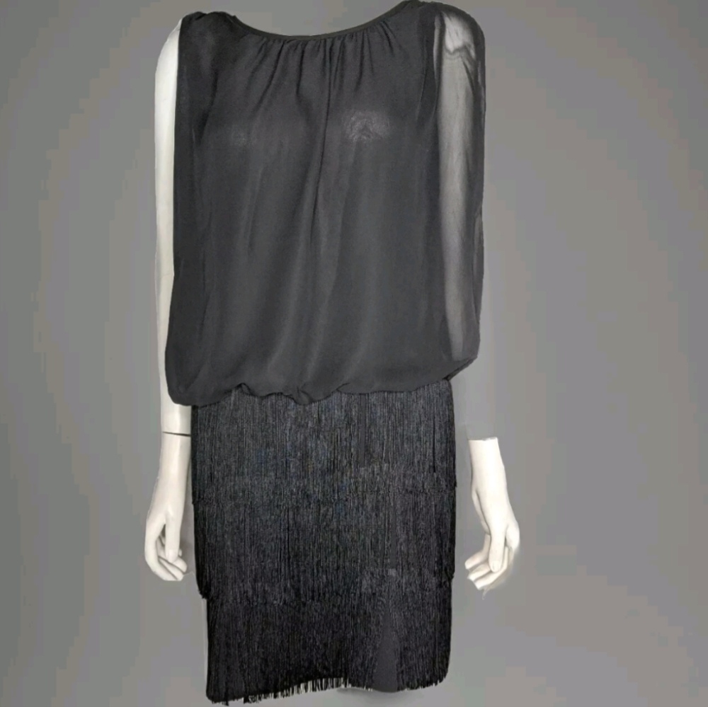 Black Fringe Twenties Style Dress Chiffon Top 6